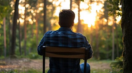 Poster - Individual enjoying a peaceful sunset view seated in nature outdoors : Generative AI