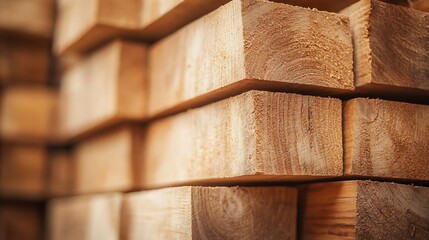 Poster - CloseUp of Neatly Stacked Timber Lumber Planks in a Construction Yard : Generative AI
