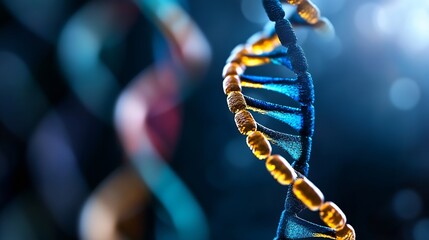Fototapete - Close up view of colorful DNA double helix structure with bright background highlighting scientific discovery : Generative AI