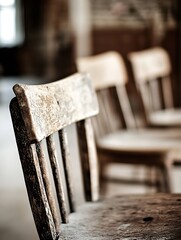 Leinwandbilder - Rustic wooden chairs arranged in a cozy setting showcasing vintage design and texture : Generative AI