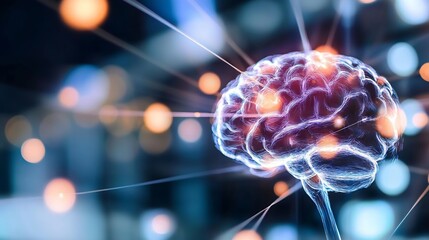 Poster - An intricate representation of a human brain surrounded by luminous connections showcasing intellect and neural activity : Generative AI