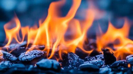 Leinwandbilder - Vibrant flames dancing over glowing embers showcasing the beauty of fire in nature : Generative AI