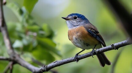 Poster - Colorful bird perched on a branch surrounded by greenery in a tranquil nature setting : Generative AI