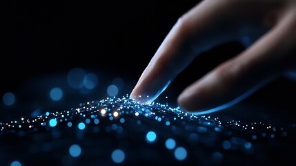 Aufkleber - Hand gently touching a glowing digital interface with sparkling particles illustrating technology innovation : Generative AI
