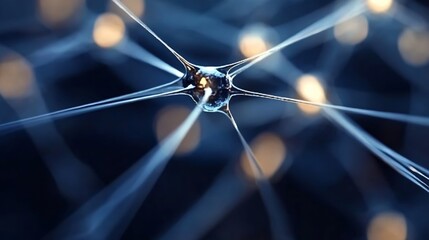 Leinwandbilder - Abstract representation of a neuron with glowing connections in a dark environment : Generative AI