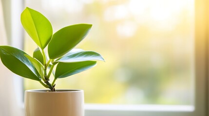 Poster - Indoor Potted Plant Bathed in Warm Sunlight on a Bright Window Sill : Generative AI