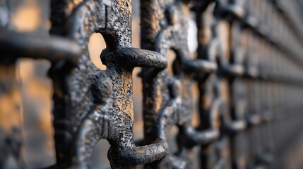 Poster - Close up of weathered cast iron fence with artistic details and textures : Generative AI