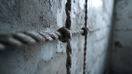 Aufkleber - Close-Up of Knotted Rope Against an Old Textured Wall : Generative AI
