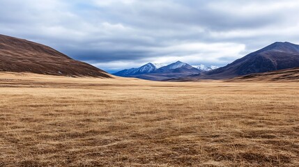 Poster - Breathtaking panoramic view of mountainous landscape under a dramatic cloudy sky : Generative AI