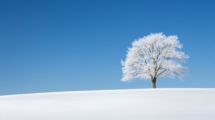 Poster - Charming winter scene featuring a snowcovered tree against a bright blue sky showcasing tranquility : Generative AI