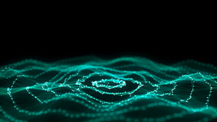 Fototapete - Circle blue wave of particles. Abstract background with a dynamic wave. 3d rendering.