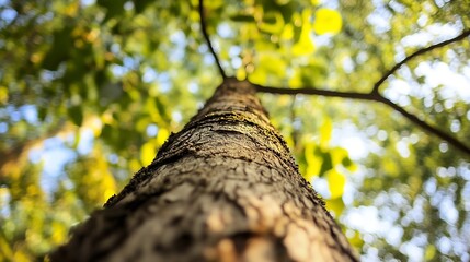 Poster - Close up of a tree trunk showcasing the intricate texture and greenery above in the forest : Generative AI
