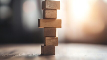 Aufkleber - A creatively arranged stack of wooden blocks balancing meticulously on a soft backdrop of natural light : Generative AI
