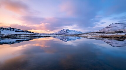 Poster - Majestic Mountain Reflection on Calm Water During Golden Hour : Generative AI