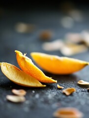 Poster - Sliced Orange Segments Displaying Juicy Texture and Bright Color on Dark Surface : Generative AI