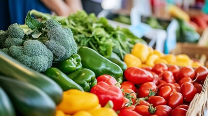 Poster - Vibrant array of fresh vegetables at a farmers market showcasing healthy living and local produce : Generative AI