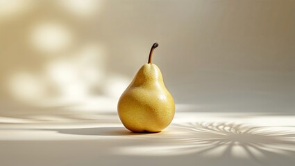 Poster - yellow pear casting shadow on light background with soft focus