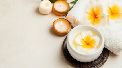 Aufkleber - Spa Setting with Aromatic Cream and Flower on Soft Towel : Generative AI