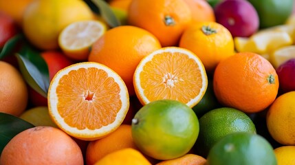 Poster - Vibrant Fresh Citrus Fruits Including Oranges Lemons and Limes Arrangement : Generative AI