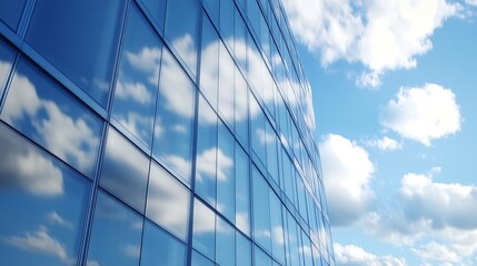 Poster - Reflection of clouds on a modern glass building highlighting innovative architecture : Generative AI