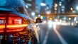 © Generative AI - Luxury car tail light illuminated on busy city street at night showcasing modern design : Generative AI