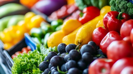 Poster - Vibrant and Fresh Fruits and Vegetables Display at Local Market : Generative AI