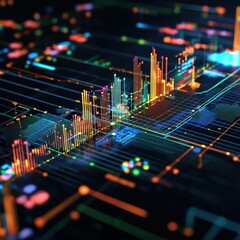 Poster - Dynamic abstract data visualization featuring colorful graphs and lines. Perfect for technology, finance, or data analytics themes in modern design.