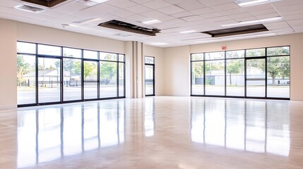 Aufkleber - Bright and spacious modern interior of an empty room with large windows and natural light : Generative AI