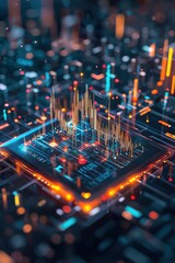 Poster - Futuristic digital data visualization concept featuring glowing graphs and intricate circuits. Ideal for technology and finance themes.