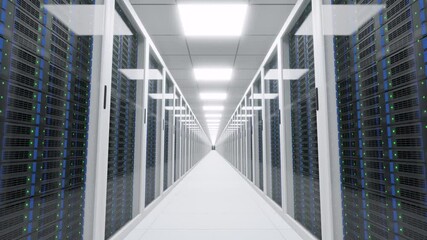 Modern data center server room technology infrastructure network digital computing powerful hardware aisle rows storage systems