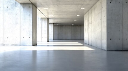 Poster - Spacious minimalist concrete interior with soft lighting and smooth floor surfaces : Generative AI