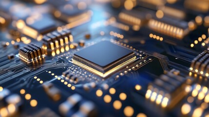 Poster - Close Up of a Modern Computer Chip on a Circuit Board : Generative AI