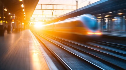 Aufkleber - Train in Motion at Station with Blurry Effect Highlighting Speed and Journey : Generative AI