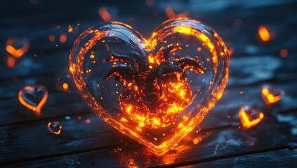 Poster - Fiery Heart Glowing in the Dark