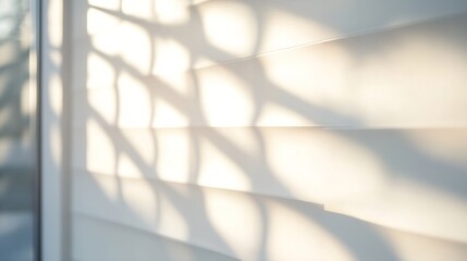Fototapete - Artistic play of light and shadows on a softly sunlit wall with modern window blinds : Generative AI