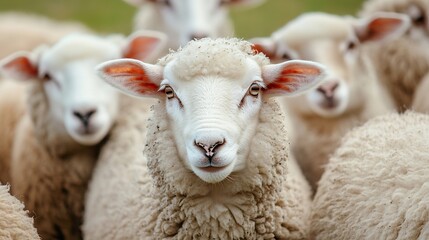 Poster - Close up of Curious Sheep Faces in a Pastoral Setting : Generative AI