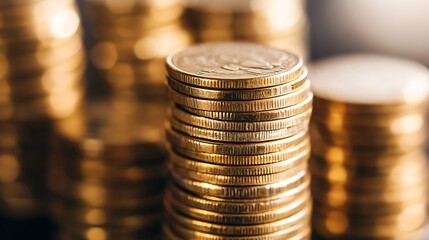 Poster - Closeup of stacked coins symbolizing wealth and financial success in a vibrant setting : Generative AI