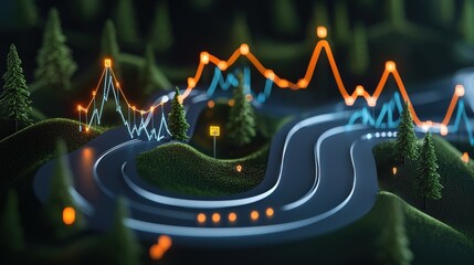 Poster - Abstract Road Landscape with Data Visualization Elements