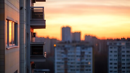 Aufkleber - vibrant sunset casting warm hues over modern city buildings in soft focus : generative ai