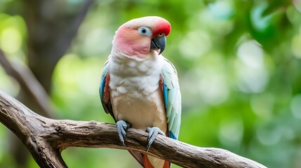 Poster - Beautiful Close Up of a Parrot Sitting on a Tree Branch in Nature : Generative AI