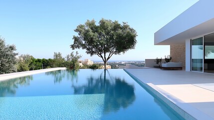 Aufkleber - Stunning contemporary home with infinity pool and panoramic views of the landscape : Generative AI