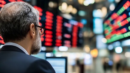 Poster - Professional Trader Observing Stock Market Trends Displayed on Digital Screens at Office : Generative AI