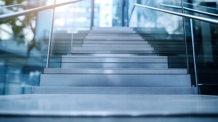 Aufkleber - Modern staircase with glass railing leading to an office building showcasing sleek urban architecture : Generative AI