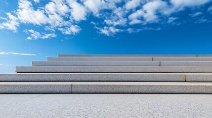 Aufkleber - A modern architectural perspective of wide concrete steps against a blue sky with fluffy clouds : Generative AI