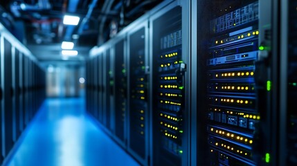 Poster - Modern Data Center Technology Server Room with Network Equipment and Server Racks : Generative AI