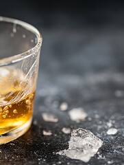 Aufkleber - Close Up of Glass with Whiskey and Ice on Dark Background with Reflections : Generative AI