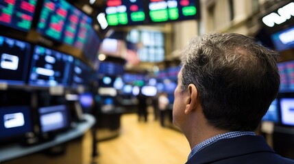 Fototapete - Focused Trader Analyzing Market Trends in Dynamic Stock Exchange Environment : Generative AI