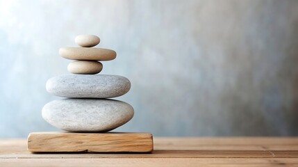 Poster - Artistic arrangement of smooth stones stacked in a serene manner symbolizing balance and harmony : Generative AI