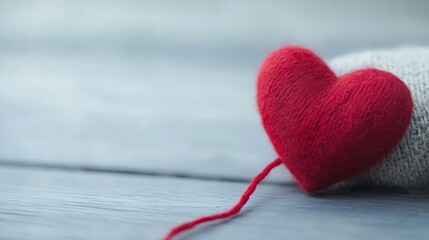 Poster - Soft plush red heart lying on a textured surface representing love and care in a minimalistic setting : Generative AI