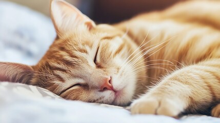 Poster - Cute Ginger Cat Sleeping Peacefully on Cozy Bed : Generative AI